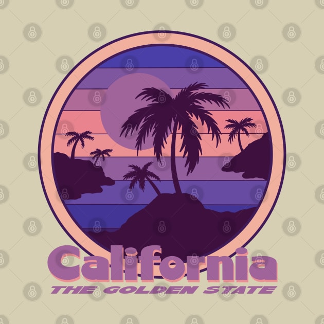 California The Golden State Retro Purple Sunset by Funky Chik’n