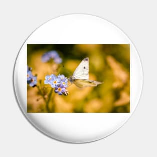 White butterfly on forget-me-nots Pin