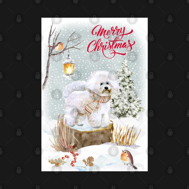 Bichon Frise Merry Christmas Santa Dog by Puppy Eyes