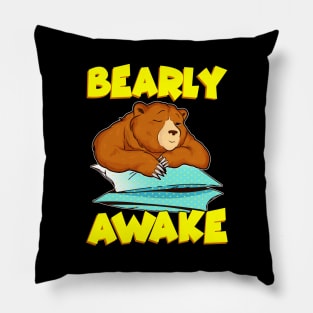 Bearly Awake Sleeping Bear Funny Barely Awake Pun Pillow