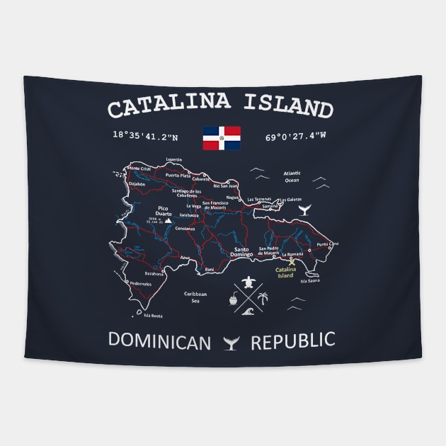 Catalina Island Dominican Republic Flag Travel Map Coordinates GPS Tapestry by French Salsa