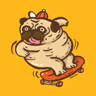 Fat pug playing surf skate T-Shirt