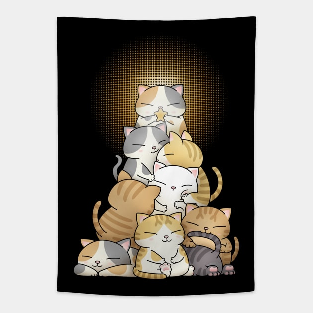 Chubby Cat Christmas Tree (Black) Tapestry by Takeda_Art