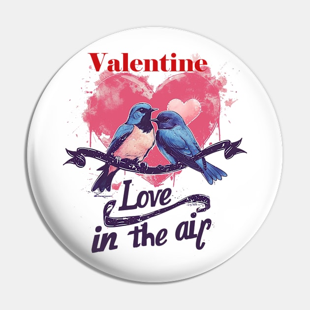 Love in the Air: Popart Two Bird Vintage T-Shirt Pin by YUED