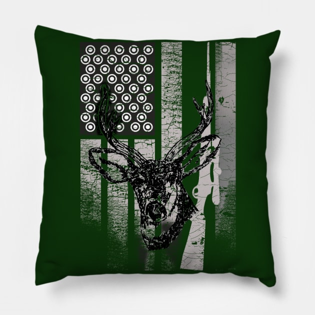 American Flag Hunting Deer Pillow by S-Log