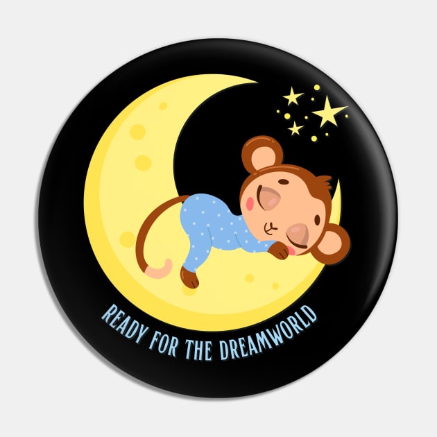 Ready for The Dream World Hello Little Monkey in Pajamas Sleeping Cute Baby Outfit Pin