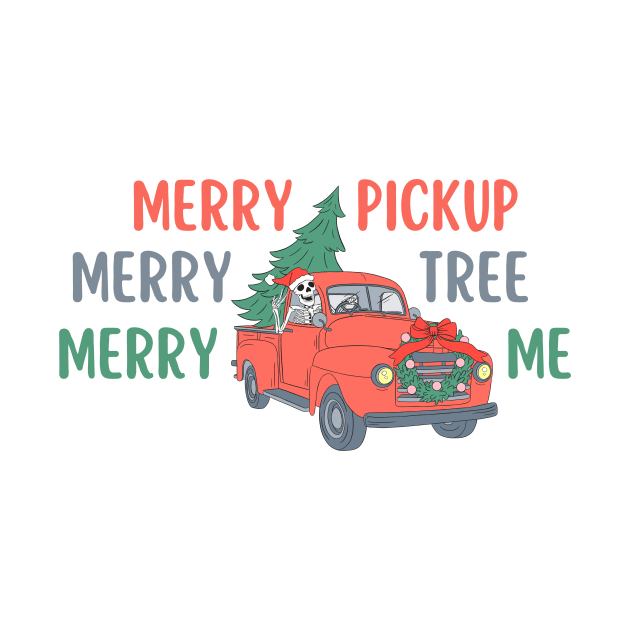 Funny Christmas Skeleton Wearing Santa Hat, Pickup Truck with Tree by TheCloakedOak