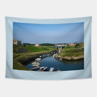 Seaton Sluice harbour under a blue sky (2) Tapestry