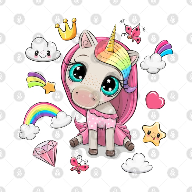 Cute baby unicorn with rainbow hairs. by Reginast777