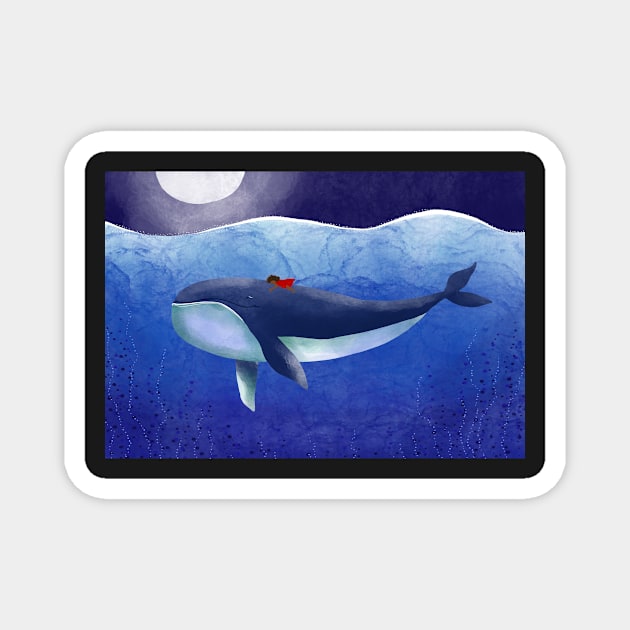 Whale illustration girl rider puzzle Magnet by empaduggan