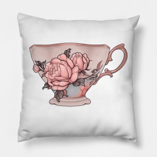 Vintage Tea Cup With Rose Pillow