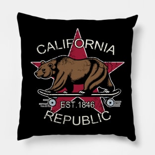 California Republic Flag Bear Skateboarding Retro Fade Pillow