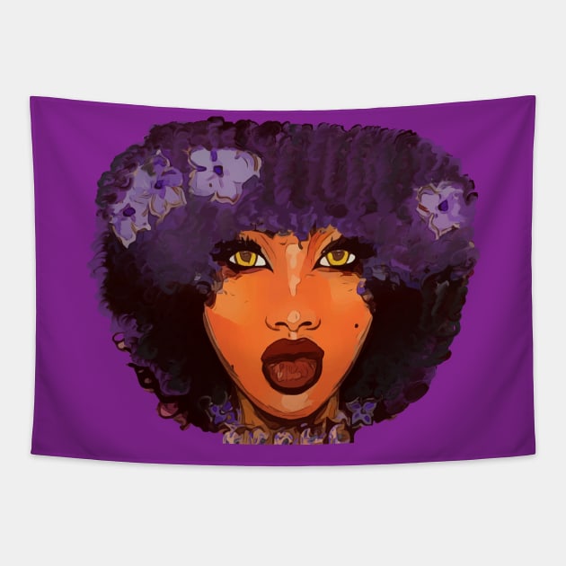 Beauty Woman Floral Afro Natural Hair Tapestry by EllenDaisyShop