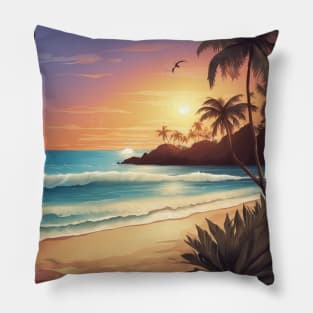 Sunkissed Serenity: Sunset on the Tropical Shore Pillow