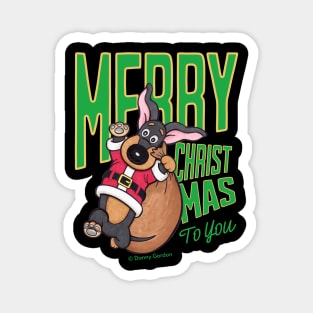 Cute Funny Doxie Dog having a Merry Christmas  on dachshund  Santa tee Magnet