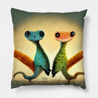 Two cute geckos staring at you Pillow