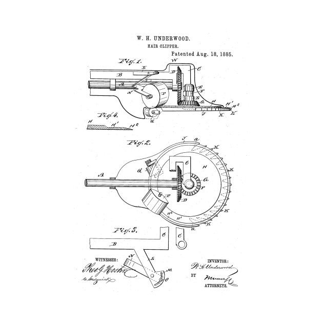 Hair Clipper Vintage Patent Hand Drawing by TheYoungDesigns