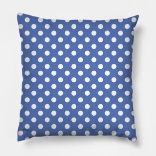 White Polka Dots Pattern on Blue Background Pillow