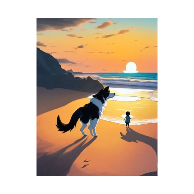 child playing with a dog on the beach. by MeriemBz