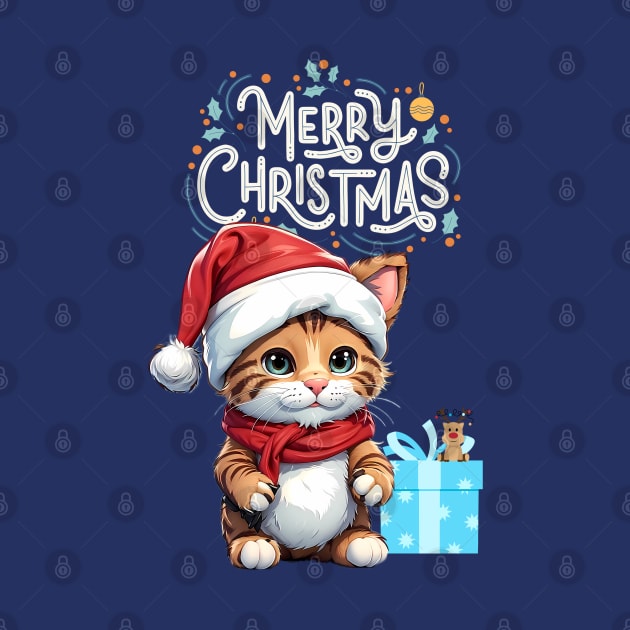 Merry Christmas Santa Cat by BrisaArtPrints