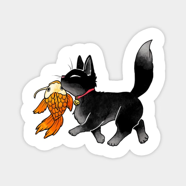 Koi Catch - Black Cat Magnet by twodeeweaver