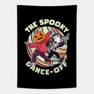 Pumpkin Man Dancing. Rainbow Skeleton Dancing. The Spooky Dance-Off Tapestry