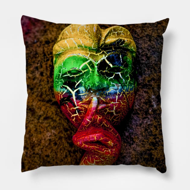 A Bali face mask on dark yellow background Pillow by kall3bu