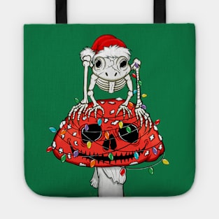 Holiday Cottagecore Skeleton Frog Skull Mushroom Goblincore Christmas Tote