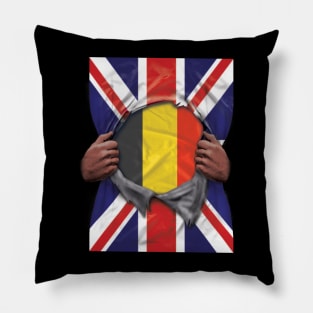 Belgium Flag Great Britain Flag Ripped - Gift for Belgian From Belgium Pillow