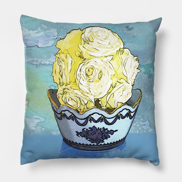 Vase of Yellow Roses Pillow by oknoki