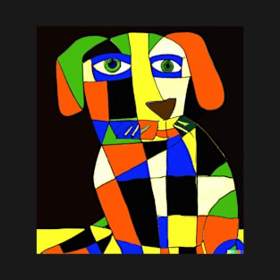 Cubism Style Abstract Cute Dog Named Doggy Fine Art Painting 3 T-Shirt
