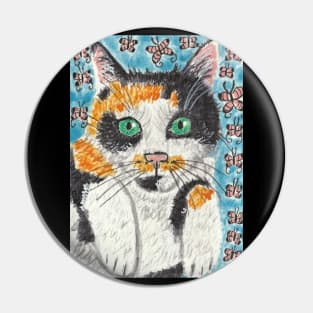 Calico cat  watercolor painting Pin