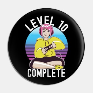 Level 10 Complete Girls Loves Anime Gamer 10th Birthday Girl Pin