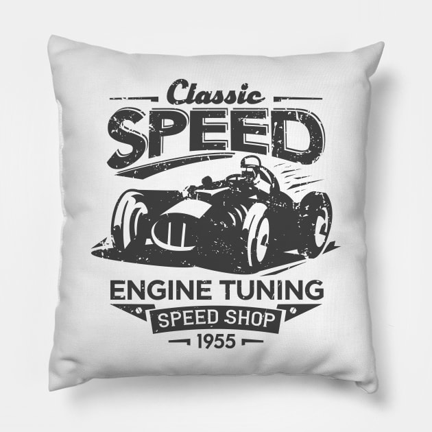 Classic Speed Shop Pillow by SilverfireDesign
