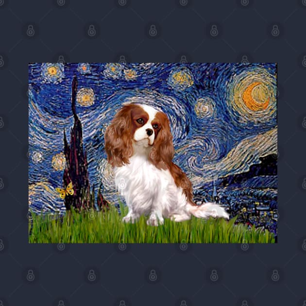 Blenheim Cavalier King Charles Spaniel in Starry Night by Dogs Galore and More