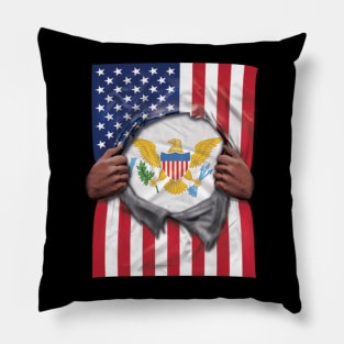 Virgin Islands Flag American Flag Ripped - Gift for Virgin Islander From Virgin Islands Pillow