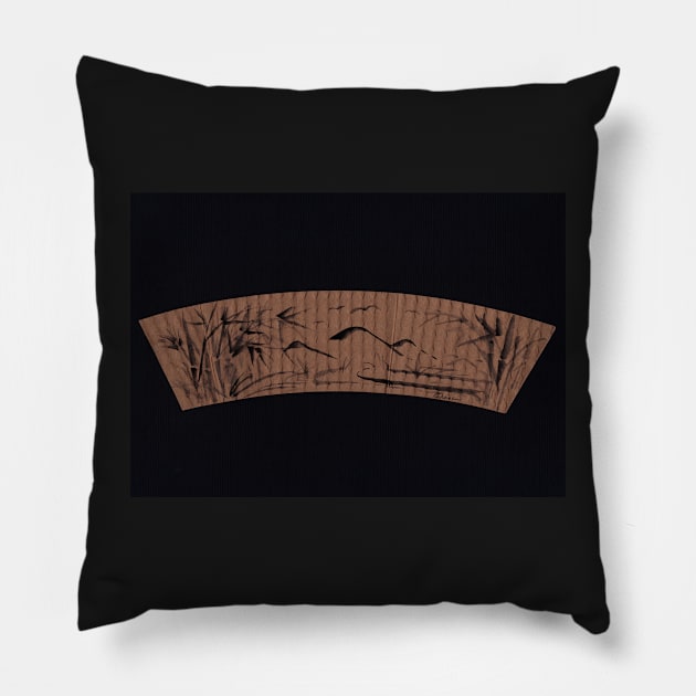 Comfort - Sumie Ink Brush Painting on Coffee Collar Pillow by tranquilwaters