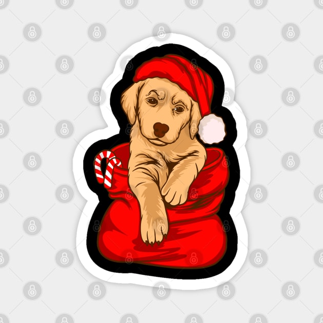 Cute Golden Retriever Pup Wearing Christmas Hat Dog Lover Christmas Gift Magnet by BadDesignCo