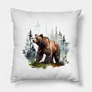 Watercolor Grizzly Bear Pillow