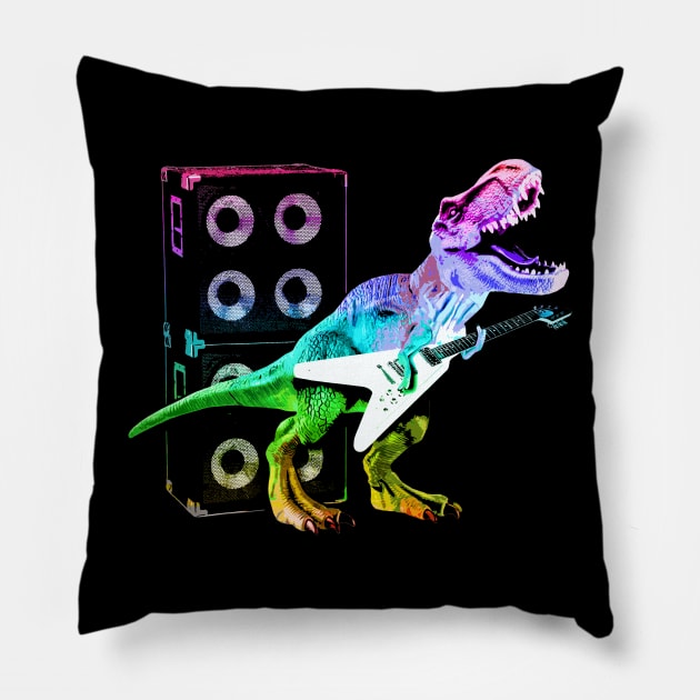 T-Rex Dinosaur and Guitar Pillow by robotface