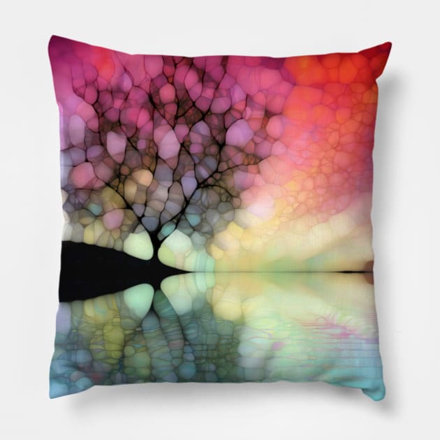 Red sky and single tree Pillow by redwitchart