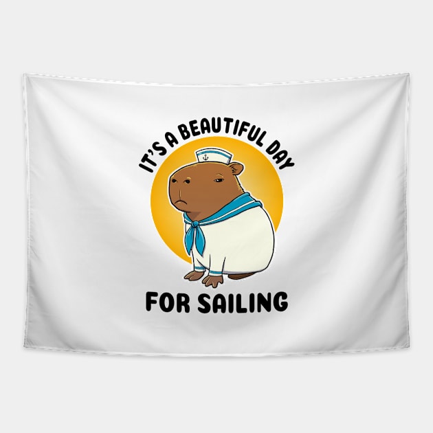 It's a beautiful day for sailing Capybara Sailor Tapestry by capydays