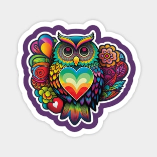 Groovy Psychedelic Owl in Purple Magnet