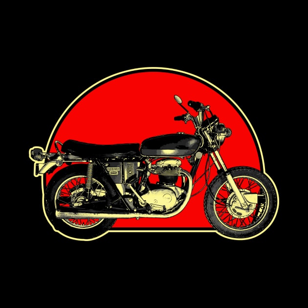 A65 ThunderboltSpitfire 1972 Retro Red Circle Motorcycle by Skye Bahringer