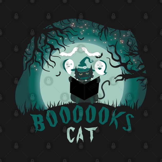 cat and Ghost Book Reading Halloween funny gifts by bakmed