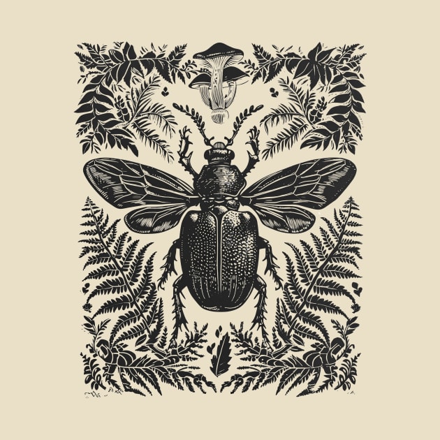 Fern and Beetle Fantasy: Woodcut Whimsy by Iron Creek