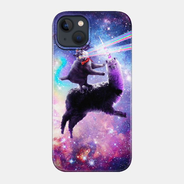 Laser Eyes Outer Space Cat Riding On Llama Unicorn - Cats - Phone Case