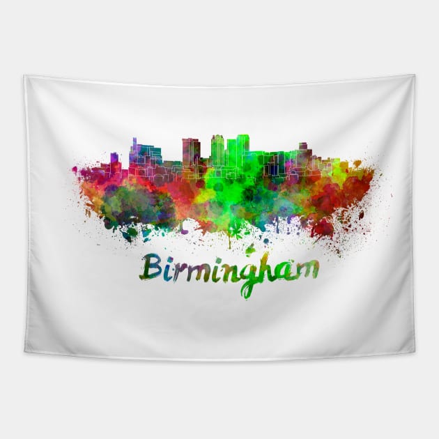 Birmingham skyline in watercolor Tapestry by PaulrommerArt