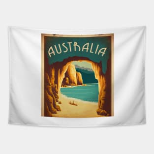 Australia Coastline Cave Vintage Travel Art Poster Tapestry