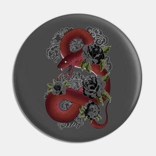 Red Snake and Black Flowers Pin